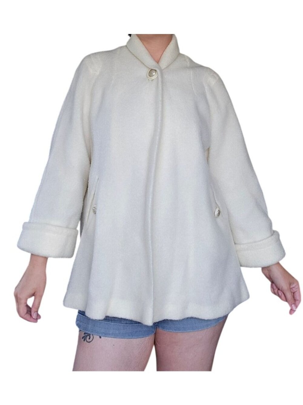 Vintage 60s Handmade Cream Yellow Overcoat Estimated Women's Size Large Winter